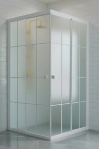 Duşakabin Kare Komple Buzlu Beyaz Çizgi Cam